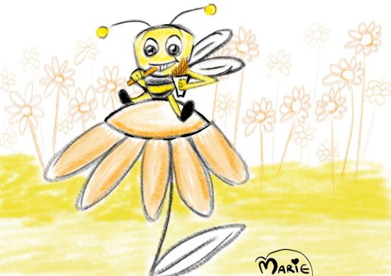 Bee Eating Chips Illustration