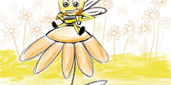 Bee Eating Chips Illustration
