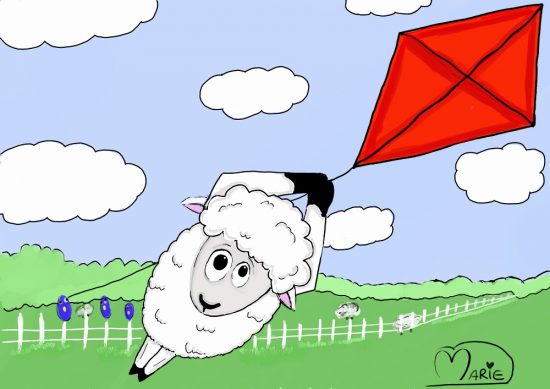 Sheep Flying Kite Illustration