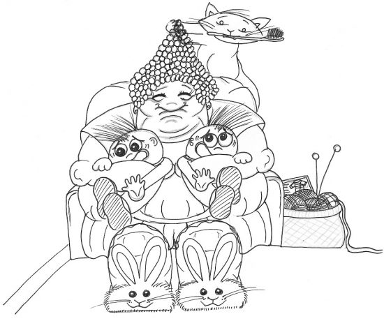 Great Aunt Matilda and the Tearaway Twins Pen Drawing