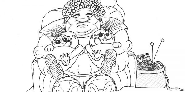 Great Aunt Matilda and the Tearaway Twins Pen Drawing